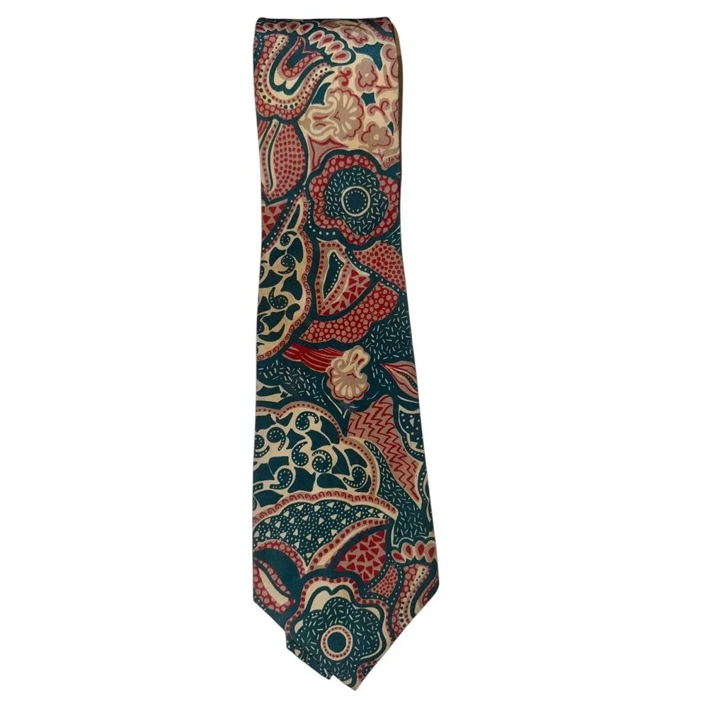 Stanley‎ Blacker Men's Necktie Teal Red Beige Floral Paisley Silk Blend A20Q